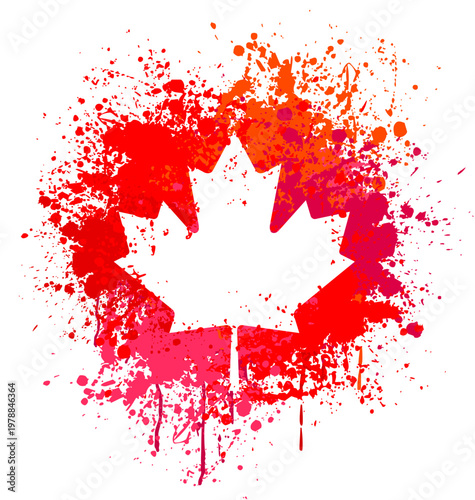 detailed grungy canadian maple leaf ink or paint splatter element vector isolated on transparent background