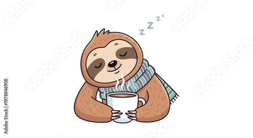 A charming cartoon sloth peacefully sleeps while holding a warm drink a cozy and relaxing scene silhouette high quality professional detailed