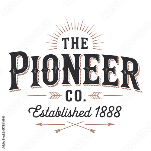 The pioneer co vintage logo established in 1888 with a western theme design