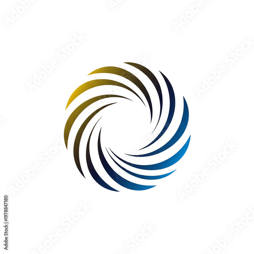 Circular swirl made of curved segments forming a rotating pattern.