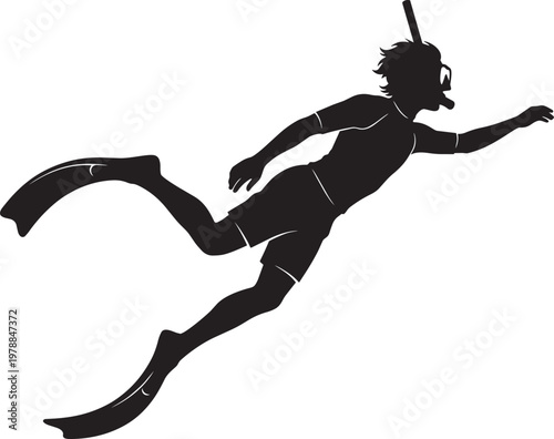 Snorkel mask icon set with water sports, snorkeling, and diving for person and silhouette