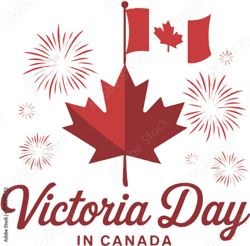 Happy victoria day celebration with canadian maple leaves.