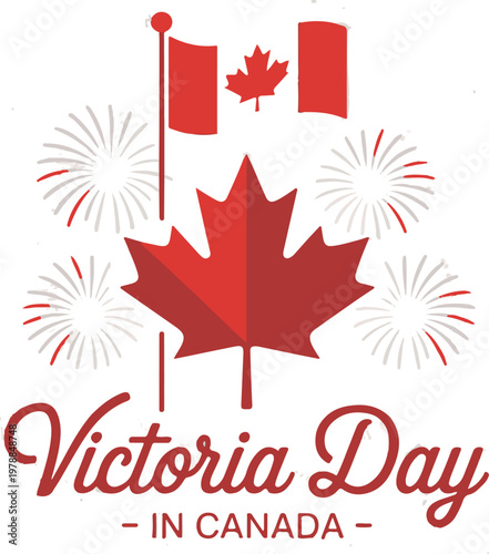 Happy victoria day greeting with red maple leaves on white background