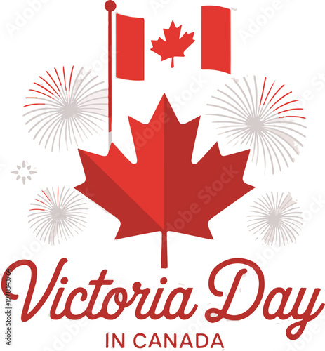 Happy victoria day canada celebration greeting with maple