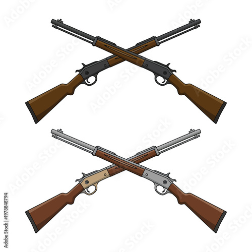 Antique Rifles Crossed in a Classic Wooden Stock Design