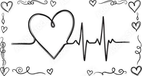 Heartbeat ECG Line Icon Comparison. Minimal illustration of red and black heartbeat ECG lines, representing heart rate monitoring, medical health status, and emergency