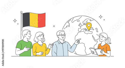 A national identity and cultural representation scenario where countries are recognized through their symbolic flags and visual elements, illustrated through a clean