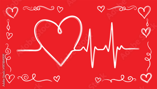 Heartbeat ECG Line Icon Comparison. Minimal illustration of red and black heartbeat ECG lines, representing heart rate monitoring, medical health status