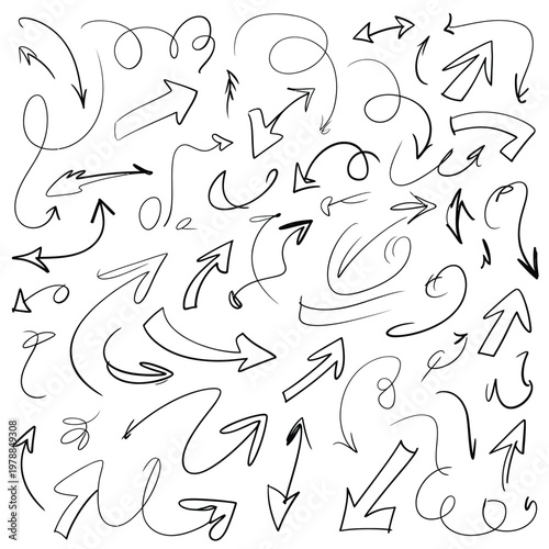 Abstract geometric patterns composed of interconnected arrows and lines on a grid isolated on white background, Vector, illustration