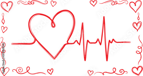 Heartbeat ECG Line Icon Comparison. Minimal illustration of red and black heartbeat ECG lines, representing heart rate monitoring, medical health status