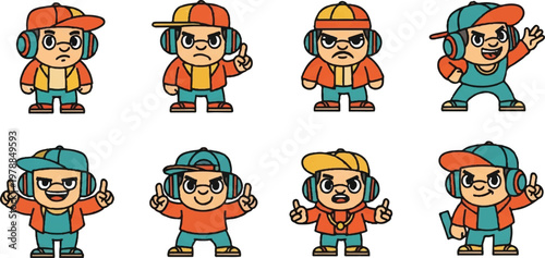 Cartoon character illustrations with different expressions in various poses