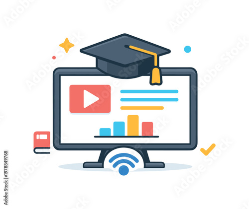 Remote teaching and virtual learning setup designed for flexible education and organized lesson delivery in a modern digital environment, a presentation screen combined