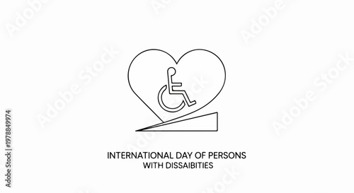 International Day of Persons with Disabilities vector icon with heart and ramp symbol. Accessible design for inclusivity and support. Awareness campaign concept for disability rights.