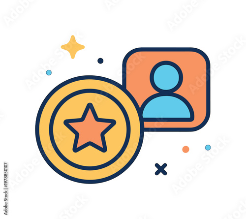 Creator economy monetization and independent income generation through digital platforms and personal content, a small coin combined with a star and a simple user profile
