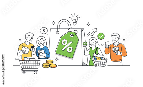 Smart consumer behavior and budget-conscious shopping in a retail environment where individuals look for the best deals and maximize value, represented by a clear visual