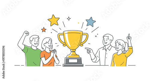 Achievement and success recognition in a professional or personal environment where milestones are acknowledged and celebrated, visualized through two or three elements