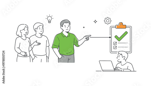 A simple clarity of responsibility scenario where individuals clearly understand their roles and ownership within a team structure, using a visual metaphor of a single