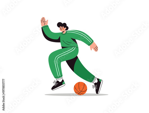 Dynamic athlete dribbling basketball in motion