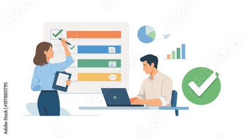 Task management and productivity scenario where a professional organizes daily responsibilities and tracks progress in a structured workflow environment, symbolized by a