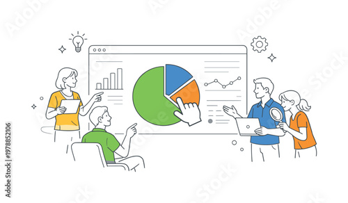 Interactive data visualization process in a digital product or analytics platform where users explore and manipulate information, visualized through a screen with a pie
