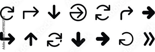 Collection of various arrow and circular directional icons with different orientations isolated on white background, Vector, illustration