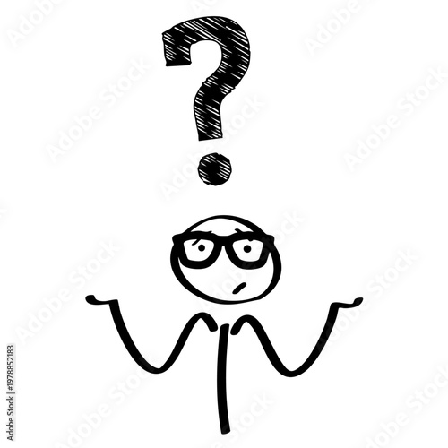 A cartoon character with a question mark above its head looks confused