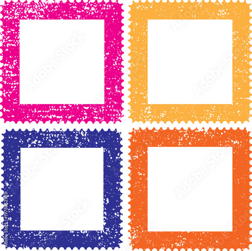 Colorful Grunge Square Frames Set, Decorative Border Collection, Vintage Scrapbook Vector Template