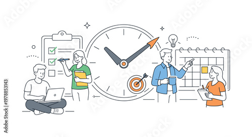 Time management and productivity in a modern lifestyle context where individuals organize tasks and prioritize activities to achieve goals efficiently, represented by a