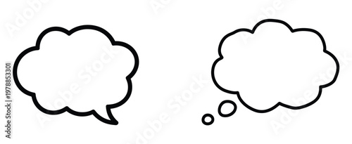 Two simple speech bubbles with different tail orientations in a minimalist style isolated on white background, Vector, illustration