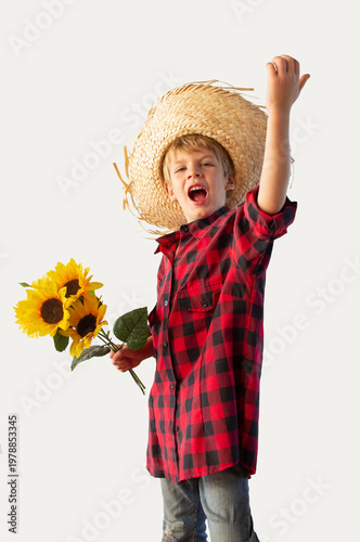 Caucasian child dressed for the June fiestas in Brazil, isolated on a light background