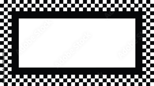 Minimalist rectangular frame with checkered border pattern isolated on white background, Vector, illustration