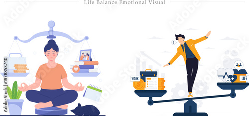 Life Balance Emotional Visual Flat Vector Work Life Balance Scale Stress Management Illustration