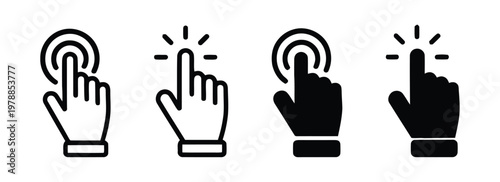 Five different hand gestures indicating interaction with touchscreens isolated on white background, Vector, illustration