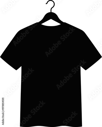 Black t-shirt hanging on a hook, simple and stylish clothing