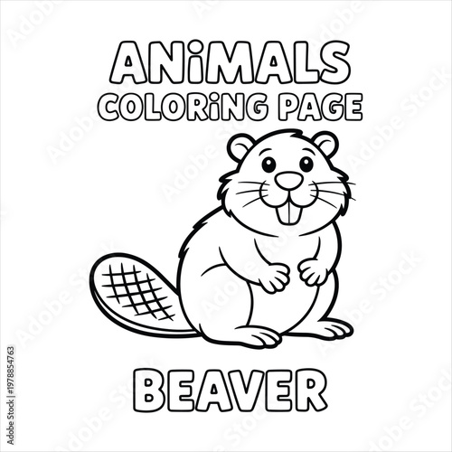 Cute Beaver Coloring Page for Kids – Cartoon Woodland Animal Line Art Printable Coloring Sheet