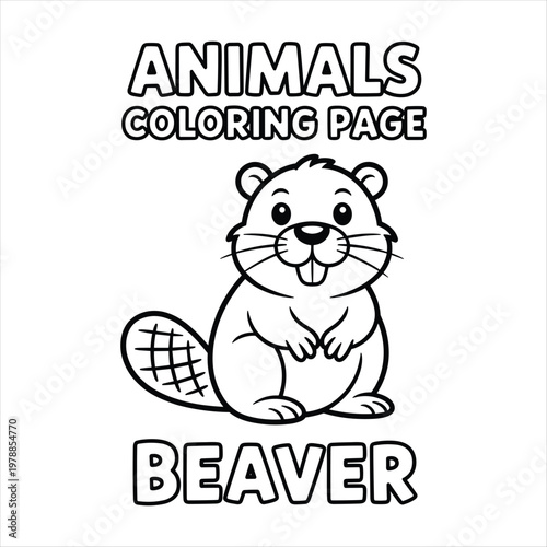 Cute Beaver Coloring Page for Kids – Cartoon Woodland Animal Line Art Printable Worksheet