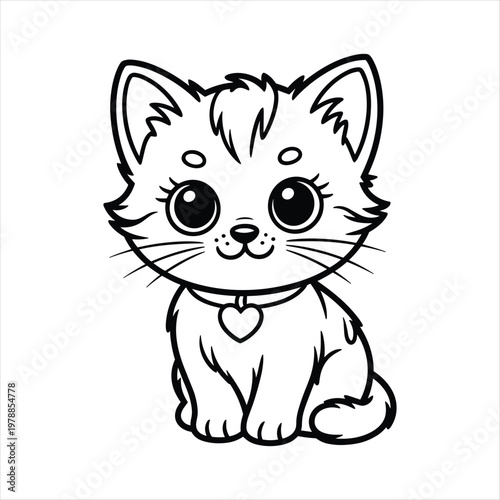 Cute Kitten Coloring Page for Kids – Adorable Cartoon Cat Line Art Printable Coloring Sheet