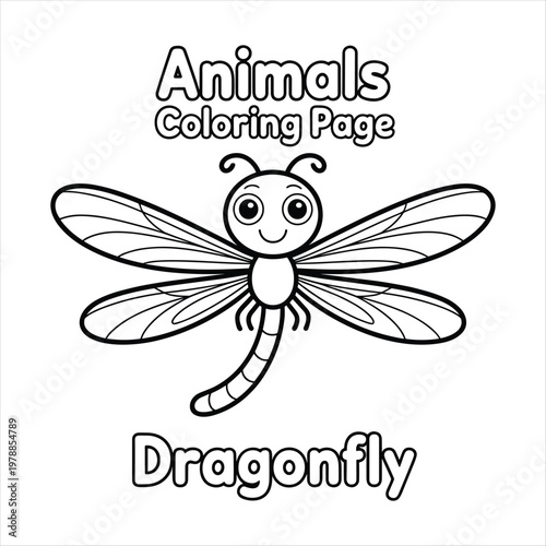 Cute Dragonfly Coloring Page for Kids – Cartoon Insect Line Art Printable Worksheet