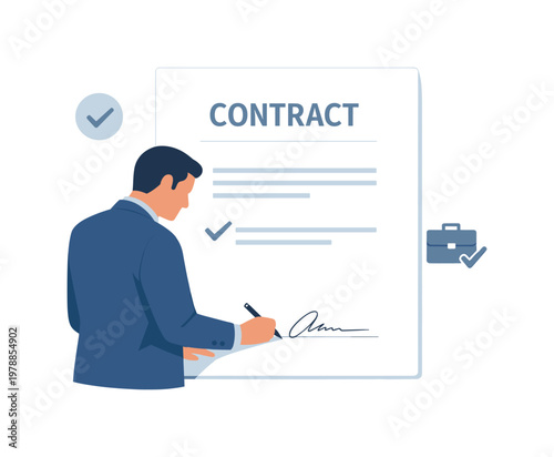 An individual signing a contract to formalize a deal, completing a structured business process with clarity and intention, visual metaphor of a figure interacting with a