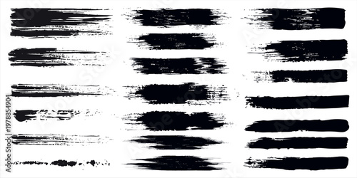 Grunge brushes. Paintbrush sketch strokes, black splash distress texture and paint daub. Rough ink stain and calligraphy element vector set. Illustration sketch grungy shape.