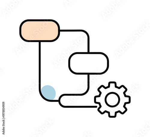 Digital minimal workflow automation focused on reducing manual effort in everyday business processes, a simple flow of three connected nodes with a small gear indicating