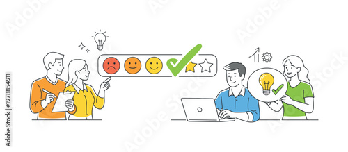A customer experience and quality assessment concept where businesses gather ratings to improve products and services, represented by a minimal composition of a rating