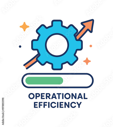 Operational efficiency concept emphasizing refining systems and workflows to achieve better results with fewer resources, a minimal progress bar paired with a gear icon