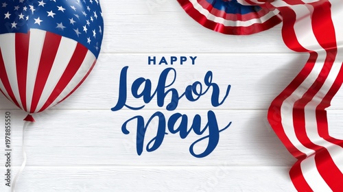 Labor Day Celebration With Balloons and Decorations in Red, White, and Blue C...