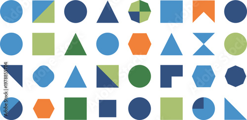 Geometric Shape Vector Set Featuring Various Colorful Abstract Circles Squares Triangles And Polygons For Modern Minimalist Design Patterns Infographics And Educational Graphic Designs