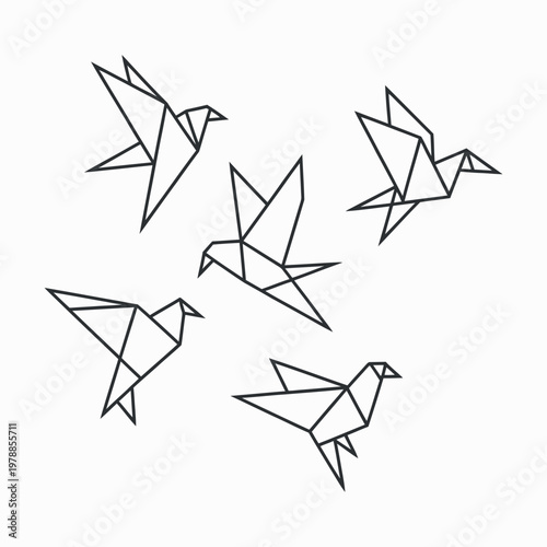 Origami birds in flight on a white background with clean lines for a modern aesthetic