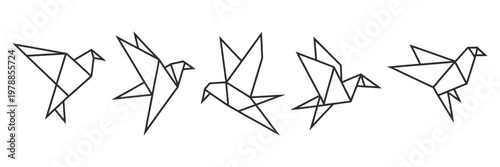 Origami birds in flight during a minimalist presentation with clean lines