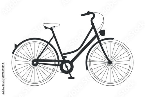 Vintage bicycle silhouette on a clean white background for urban transport concept