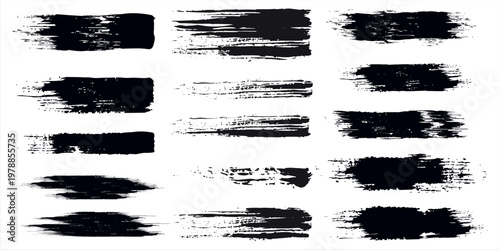 Grunge brushes. Paintbrush sketch strokes, black splash distress texture and paint daub. Rough ink stain and calligraphy element vector set. Illustration sketch grungy shape.