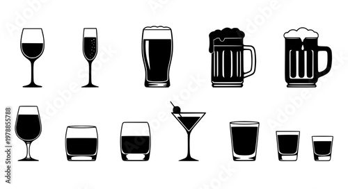 Drink Type Vector Icons – Wine, Champagne, Beer, Whisky & Cocktails